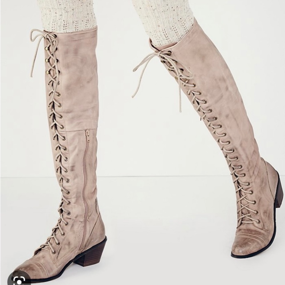Free People Lace-Up Knee-High Boots in Light Beige - Picture 5 of 5